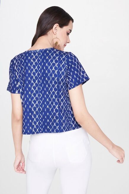 blue printed crop top made from eco-friendly materials | globaldesi.in